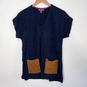 Tommy Bahama Wool Sweater Suede Pockets Short Sleeve Blue Women's Size S
